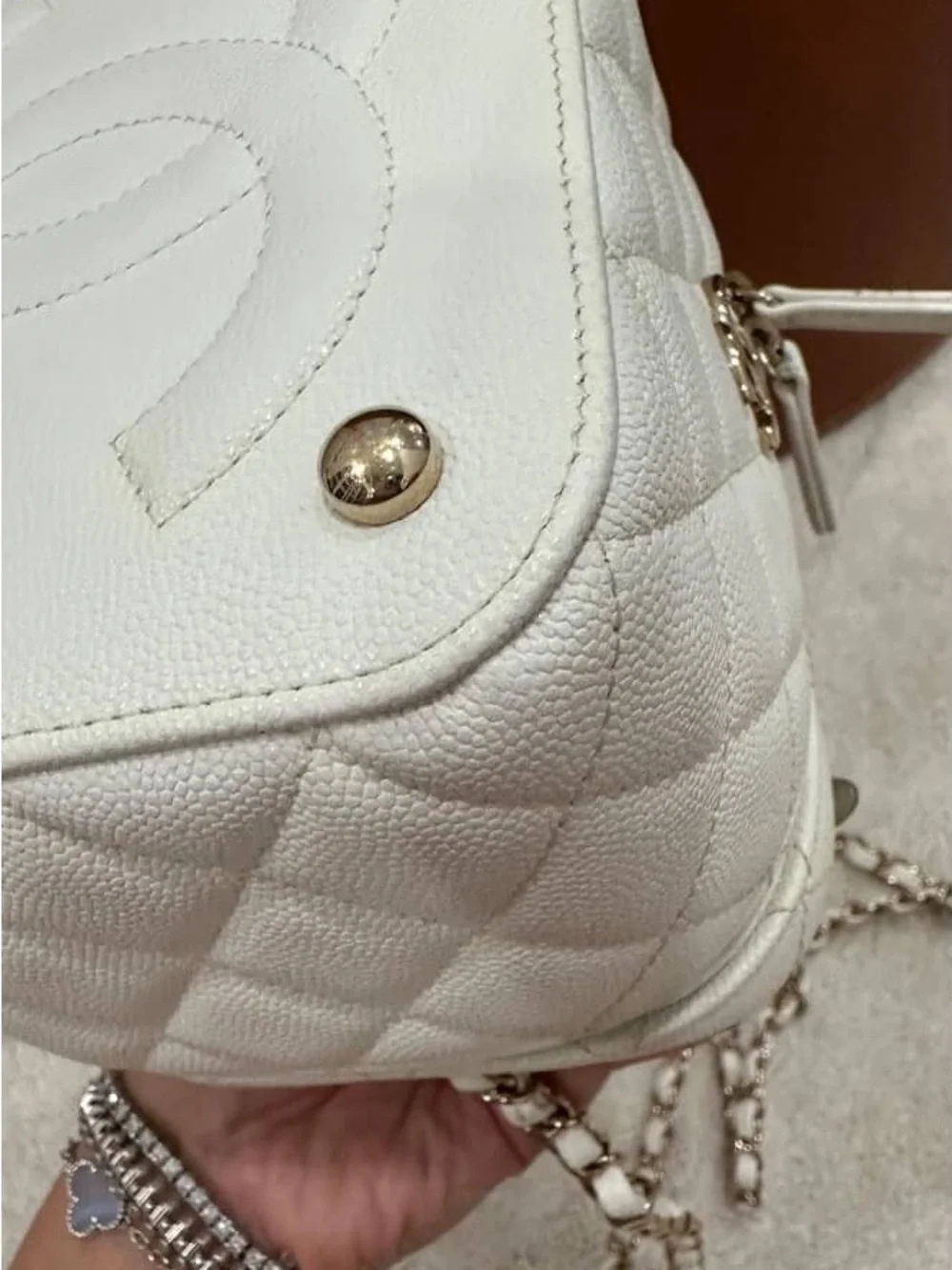 CHANEL White Quilted Vanity Bag with Gold Hardware